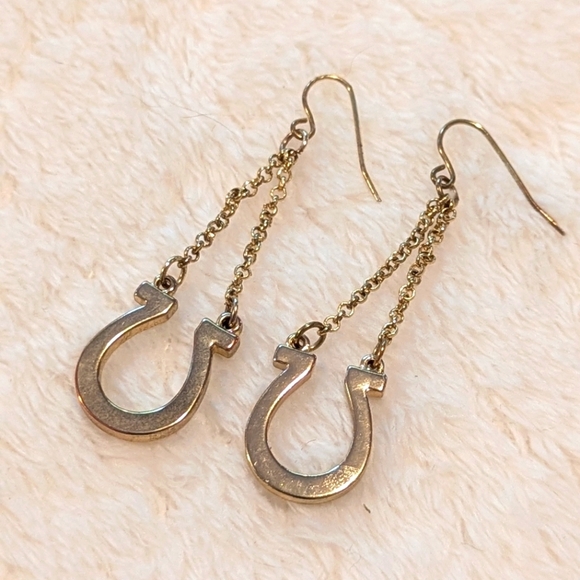 Vintage Goldtone Horseshoe Drop Pierced Earrings - Picture 4 of 5